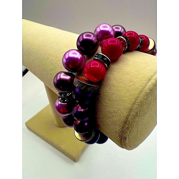 Colorful Beaded Necklace & Bracelet Set Fun Funky and Fabulous Jewelry 12” Nec - Picture 3 of 9